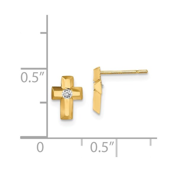 14k Yellow Gold Madi K Children's Kids Girls Jewelry CZ Cross Post Earrings